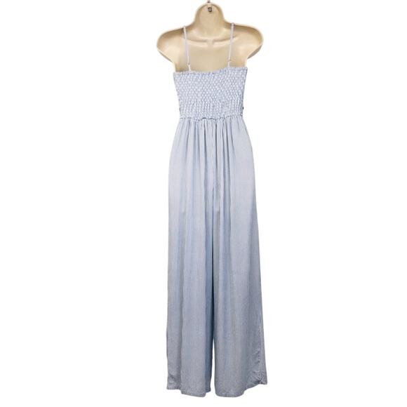 Japna Trendy Blue White Stripe Jumpsuit Dainty Embroidery Wide Leg Palazzo Style - Picture 15 of 16